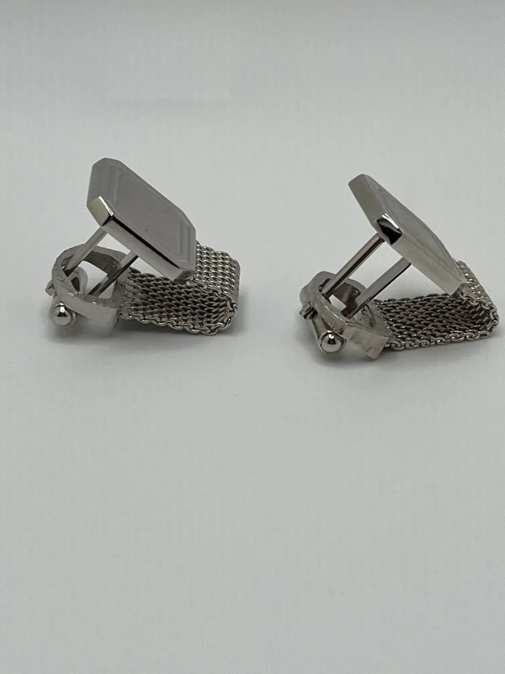 VTG 1960s Silver Tone Geometric Cufflinks Mid Century Modern Atomic Mad Men MCM